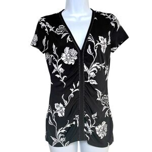 White House Black Market Floral Ruched V-Neck Top - Size XS